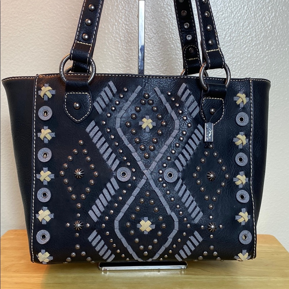 Montana West Concealed Carry Black and Gray Studded Tote